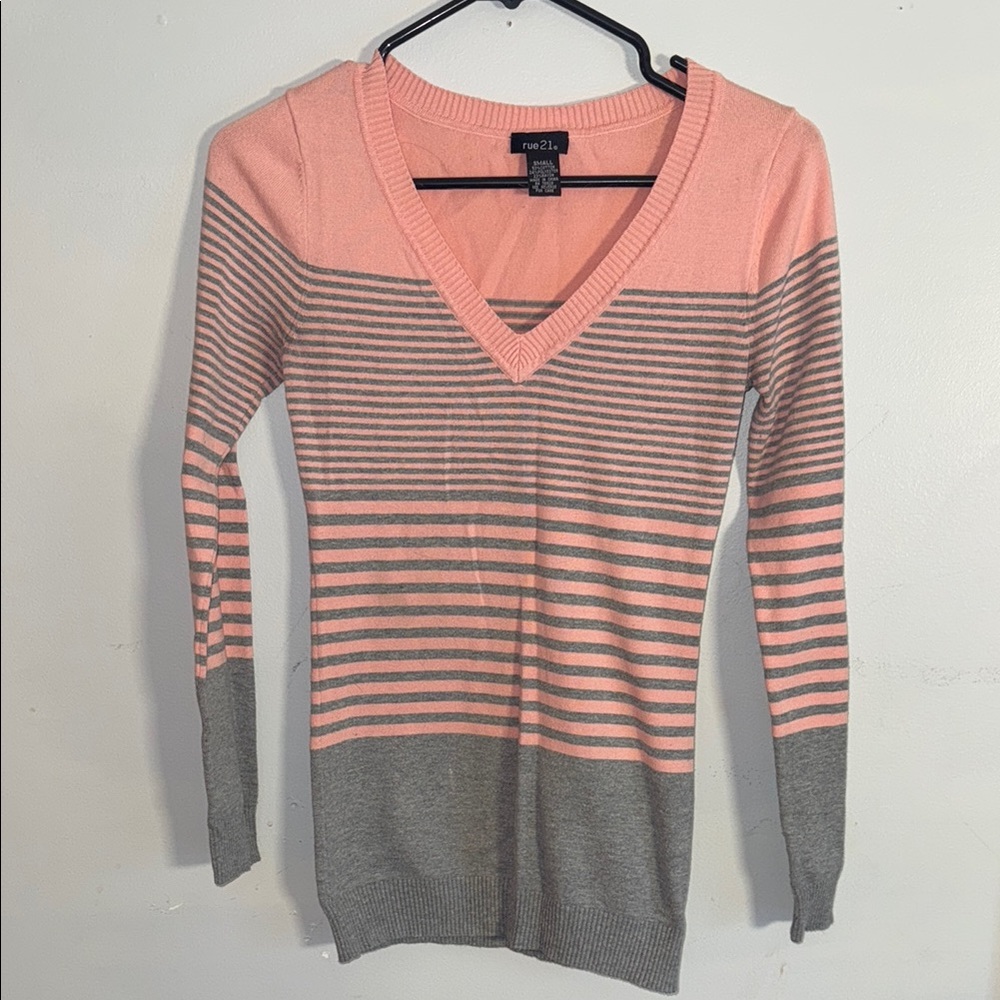Rewind Pink and Gray Striped Sweater